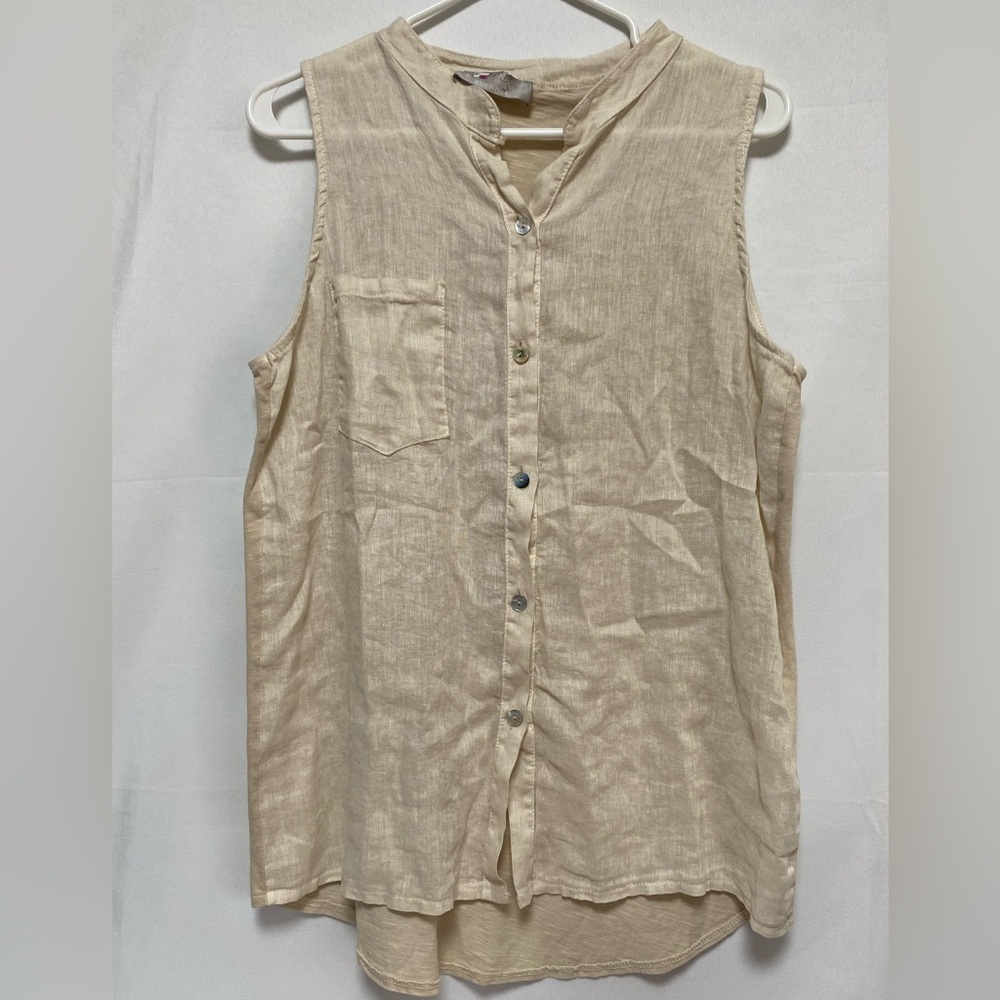 TINA‎ STEPHENS Cloe Button Front Top Sleeveless Linen Women's Blouse NWOT